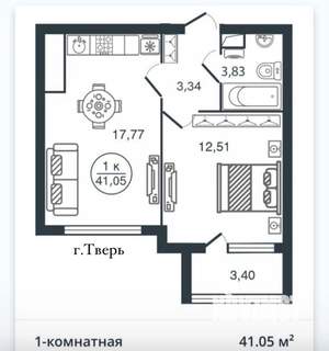 1-к квартира, на длительный срок, 41м2, 9/12 этаж