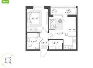 1-к квартира, вторичка, 44м2, 2/17 этаж