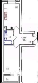 1-к квартира, вторичка, 42м2, 2/11 этаж