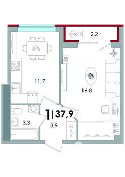 1-к квартира, вторичка, 38м2, 5/16 этаж