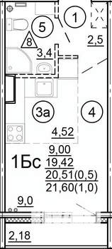 Студия квартира, сданный дом, 22м2, 6/18 этаж