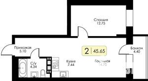 1-к квартира, строящийся дом, 47м2, 11/17 этаж