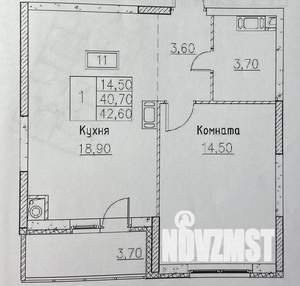 1-к квартира, вторичка, 43м2, 6/12 этаж