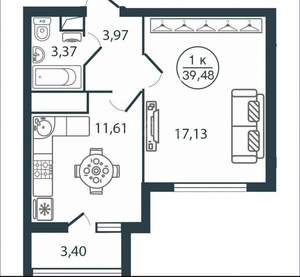 1-к квартира, вторичка, 40м2, 2/13 этаж