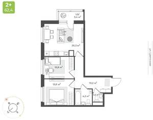 2-к квартира, вторичка, 60м2, 9/10 этаж