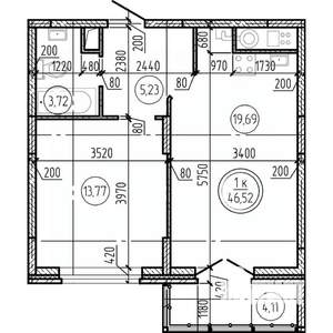 1-к квартира, вторичка, 47м2, 7/16 этаж