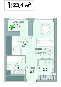 Студия квартира, вторичка, 23м2, 6/12 этаж