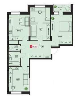 3-к квартира, вторичка, 90м2, 12/22 этаж