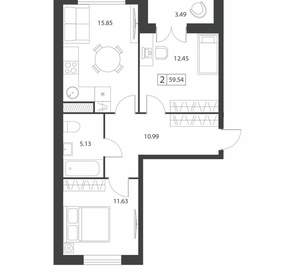 2-к квартира, вторичка, 60м2, 9/16 этаж