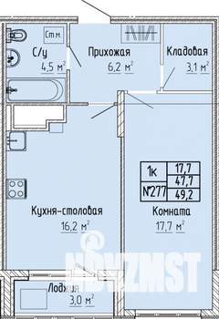 1-к квартира, строящийся дом, 49м2, 9/10 этаж