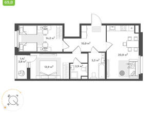 2-к квартира, вторичка, 68м2, 5/17 этаж