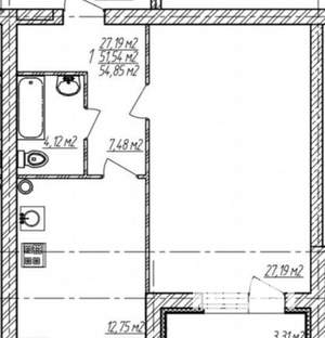 1-к квартира, сданный дом, 59м2, 3/5 этаж