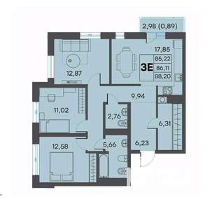 3-к квартира, вторичка, 86м2, 11/25 этаж