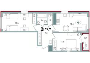 2-к квартира, вторичка, 70м2, 11/15 этаж