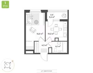 1-к квартира, строящийся дом, 35м2, 16/17 этаж