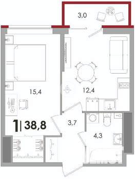 1-к квартира, вторичка, 39м2, 13/16 этаж