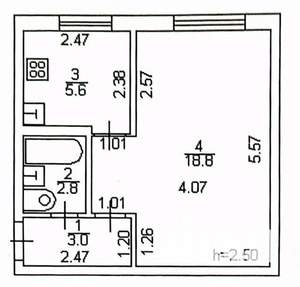 1-к квартира, вторичка, 30м2, 5/5 этаж