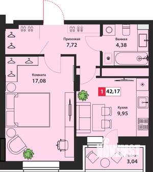 1-к квартира, вторичка, 42м2, 19/22 этаж