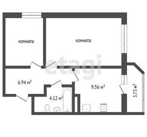 2-к квартира, вторичка, 46м2, 1/12 этаж