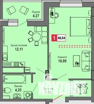 1-к квартира, строящийся дом, 47м2, 9/22 этаж