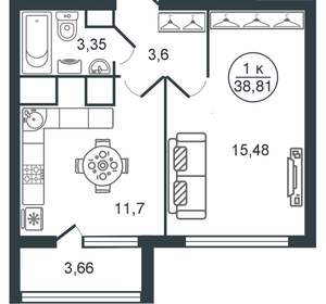 1-к квартира, вторичка, 39м2, 3/16 этаж