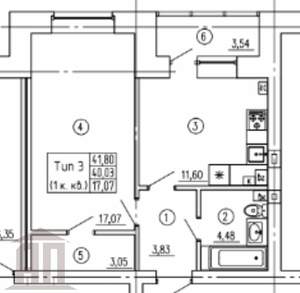 1-к квартира, сданный дом, 44м2, 2/3 этаж