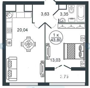 1-к квартира, вторичка, 44м2, 8/16 этаж