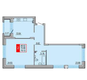 2-к квартира, вторичка, 79м2, 2/8 этаж