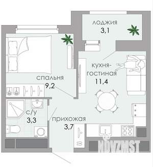 1-к квартира, вторичка, 31м2, 9/9 этаж