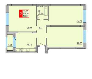 3-к квартира, вторичка, 106м2, 1/8 этаж
