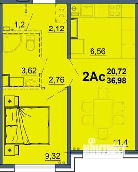 1-к квартира, вторичка, 37м2, 8/15 этаж