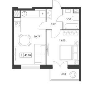 1-к квартира, вторичка, 44м2, 12/16 этаж