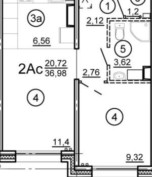 1-к квартира, сданный дом, 38м2, 2/15 этаж