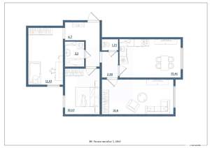 3-к квартира, сданный дом, 68м2, 4/15 этаж