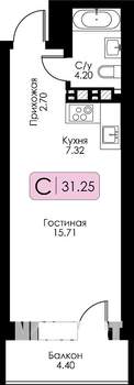 Студия квартира, строящийся дом, 32м2, 17/17 этаж