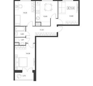 3-к квартира, вторичка, 75м2, 11/16 этаж