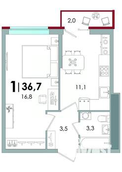 1-к квартира, вторичка, 37м2, 1/16 этаж