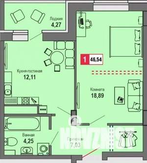 1-к квартира, строящийся дом, 47м2, 12/22 этаж