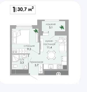 1-к квартира, вторичка, 31м2, 4/12 этаж