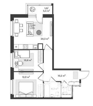 2-к квартира, вторичка, 60м2, 9/10 этаж