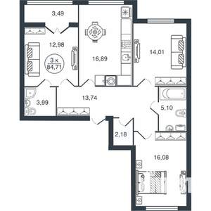 3-к квартира, вторичка, 85м2, 2/15 этаж