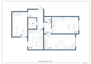 3-к квартира, сданный дом, 68м2, 15/15 этаж