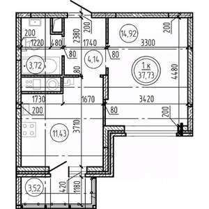 1-к квартира, вторичка, 38м2, 2/16 этаж