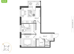 2-к квартира, вторичка, 60м2, 3/17 этаж