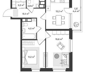 2-к квартира, вторичка, 57м2, 14/16 этаж