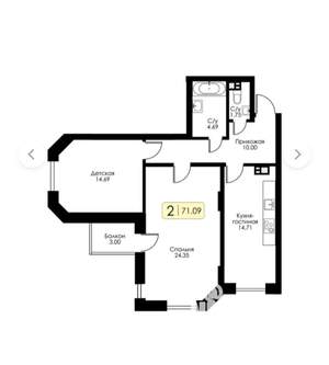 2-к квартира, вторичка, 71м2, 13/17 этаж