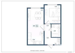 2-к квартира, сданный дом, 37м2, 2/15 этаж