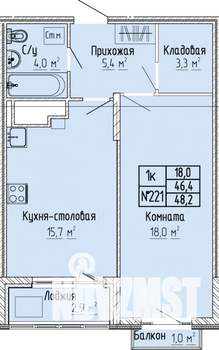 1-к квартира, строящийся дом, 48м2, 2/10 этаж