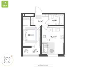1-к квартира, вторичка, 37м2, 7/18 этаж