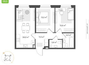 2-к квартира, вторичка, 60м2, 1/17 этаж
